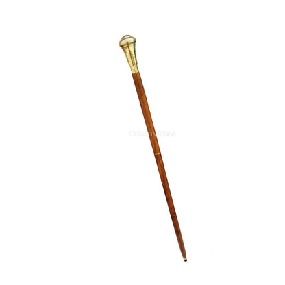 Brass Handle Antique Men's Cane Brown Wooden Walking Stick Vintage Great Gift