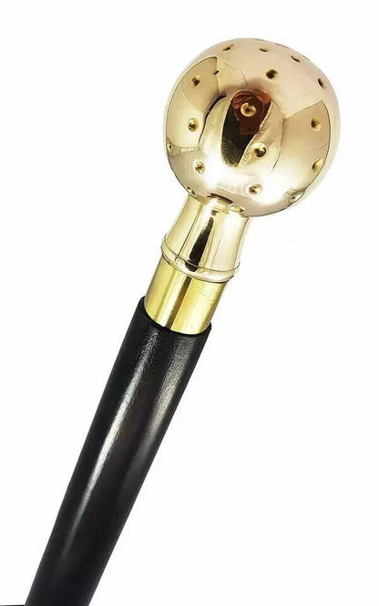 Brass KNOB Handle Black Vintage Wooden Walking Stick Cane Golden HALLOWEEN GIFT