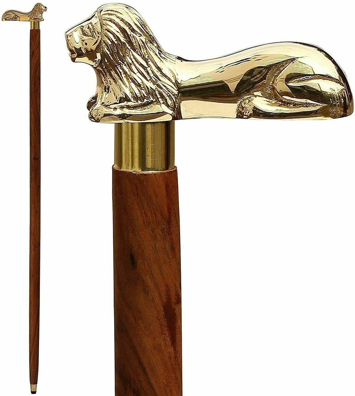 The King Cane - SouvNear 37.2" Brown Wooden Walking Stick - Wood Cane with Golde