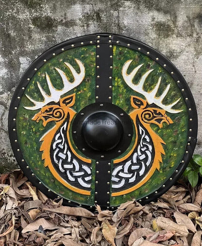 Wooden Viking Shield Medieval Handmade Carving 24'' inch Battle Roleplay Cosplay