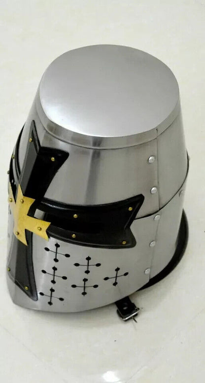 Medieval Steel Templar Crusader Knight Armor Helmet, Cosplay SCA Larp Helmet US