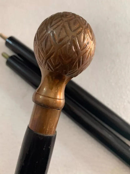 Ball Head Handle Vintage Style Antique Brass Victorian Wooden Walking Stick Cane