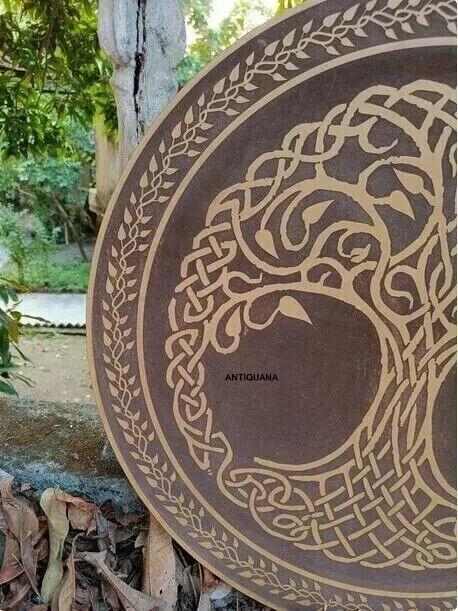 24" Medieval Wooden Viking Shield Carving LARP Decorative Shield For Cosplay