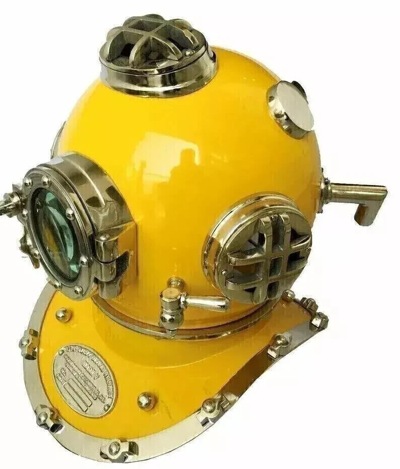 Antique Yellow 18" Diving Helmet US Navy Mark V Scuba Divers Helmet Replica,.