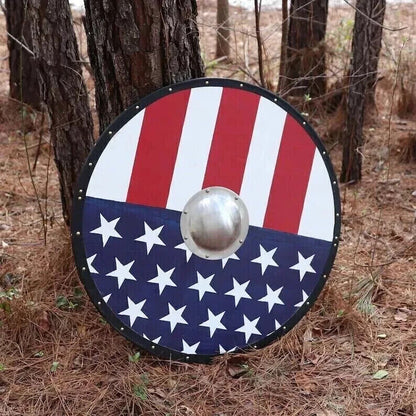 US Flag 24" Heavy Shield Handmade Wooden Shield Battle Ready Viking Shield