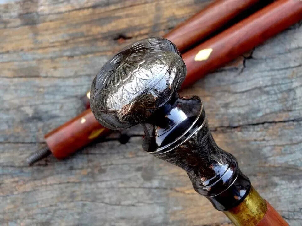 ANTIQUE STYLE BRASS KNOB HEAD HANDLE VINTAGE VICTORIAN WOODEN WALKING STICK CANE