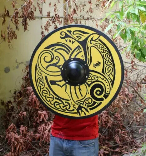 Handmade 24 Inch Medieval Warrior Wooden Viking Shield Round Shield Dragon Face