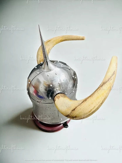 18GA Medieval DARK LORD, Fantasy Helmet With Horns With Leather Liner