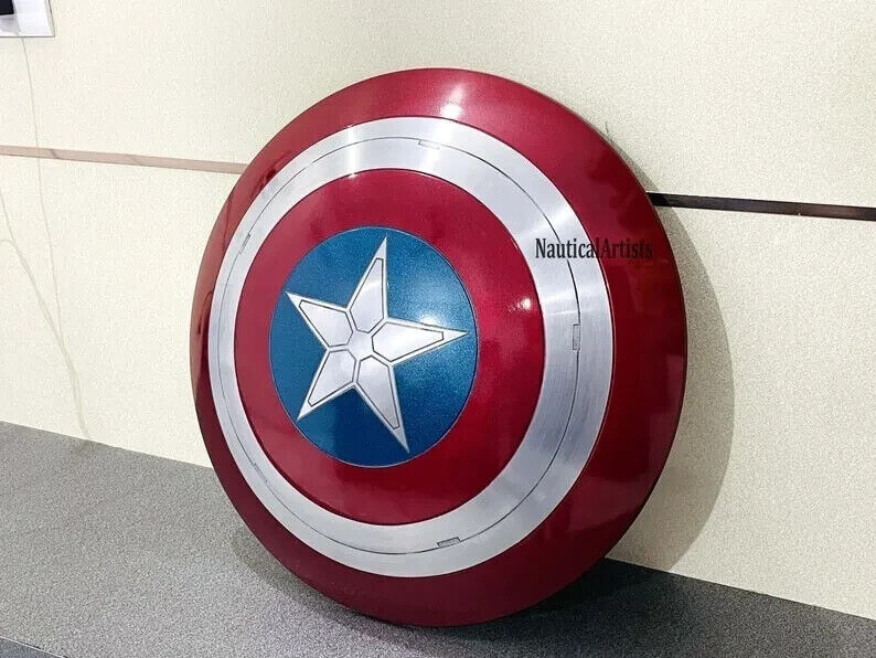 24" Metal Captain America Shield Round Shield With Leather Straps Larp Cosplay