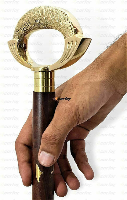 Walking Hand Cane Stick Designer Handmade Solid Brass Cane Stick for Men & Women