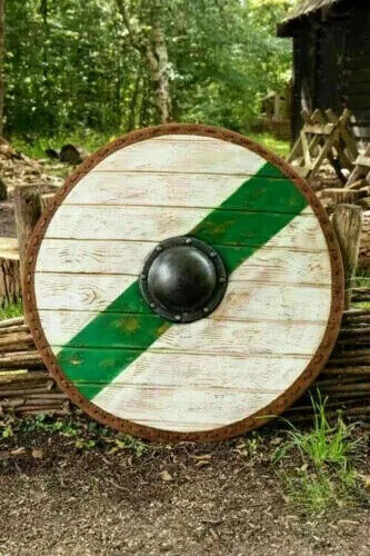 Historical Ragnar Lodbrok Viking Shield Medieval Norse Wooden Plank Stripe Green