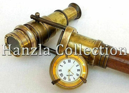 Brass Victorian Telescope Spy Watch Handle Wooden Vintage Walking Stick Cane