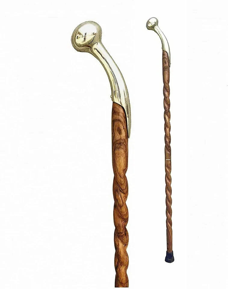 Walking Stick - Twisted Spiral Wooden Stick 8" Long Handle Handcrafted Cane Gift