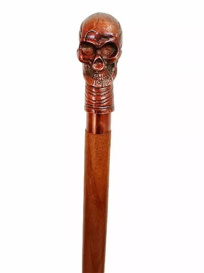 Vintage Antique brass skull head handle 3 fold wooden walking cane stick designe