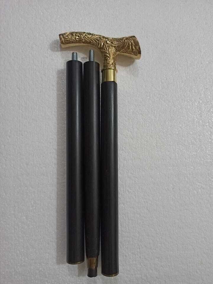 Vintage Antique Wooden Walking Stick Cane Victorian Brass Sujal Head Handle Gif