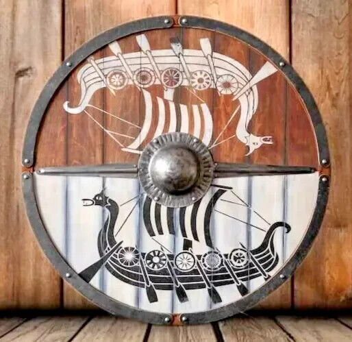 Viking Shield With caribean ship Ornaments Battleworn Wooden Shield 24 inch