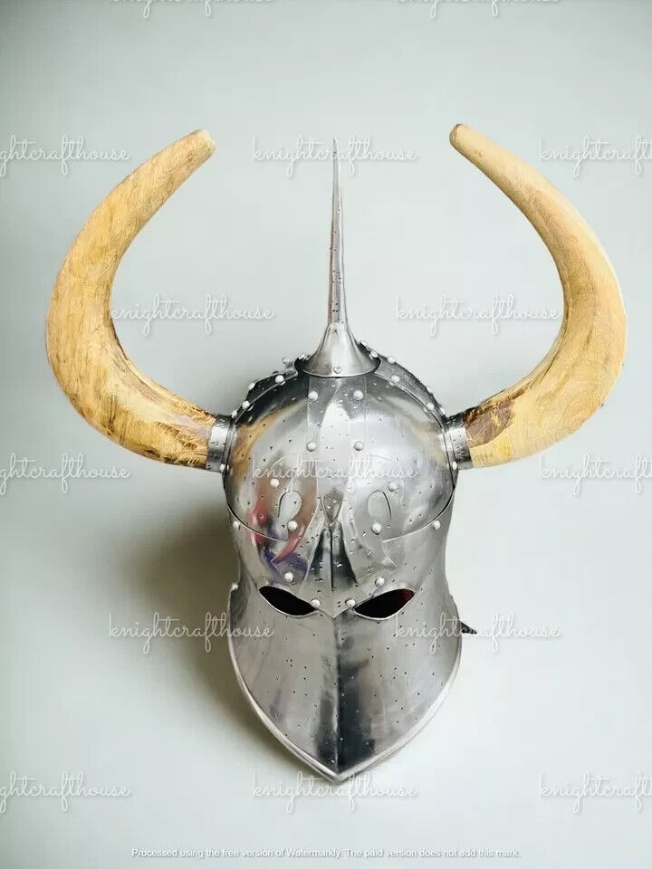 18GA Medieval DARK LORD, Fantasy Helmet With Horns With Leather Liner