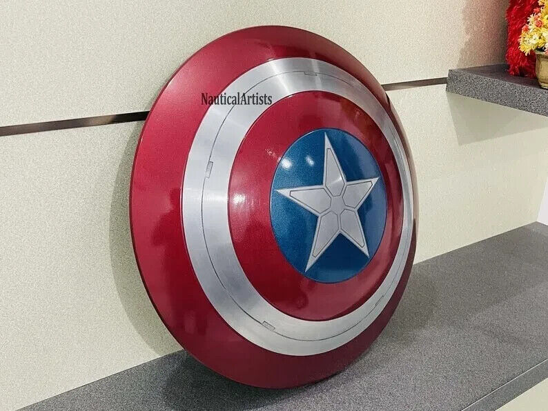 24" Metal Captain America Shield Round Shield With Leather Straps Larp Cosplay