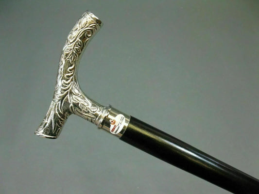 Silver Designer Brass Derby Head Walking Cane Vintage Wooden Black Stick Gift