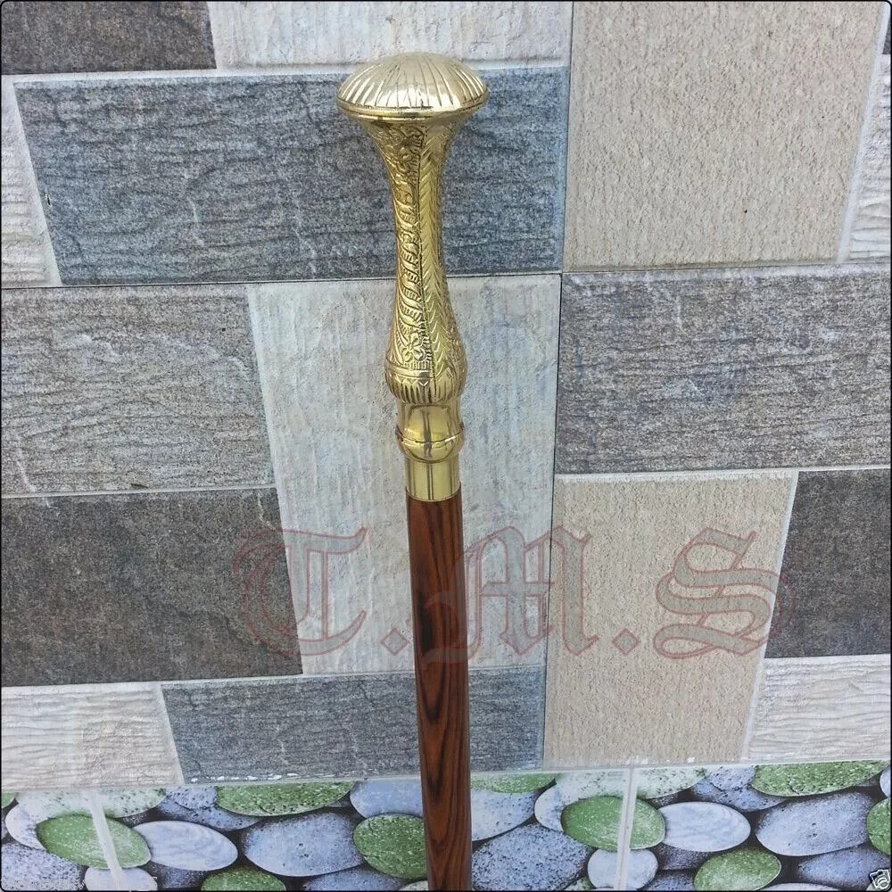 VICTORIAN STYLE BRASS DESIGNER HANDLE WALKING STICK CANES WOODEN ROYAL VINTAGE