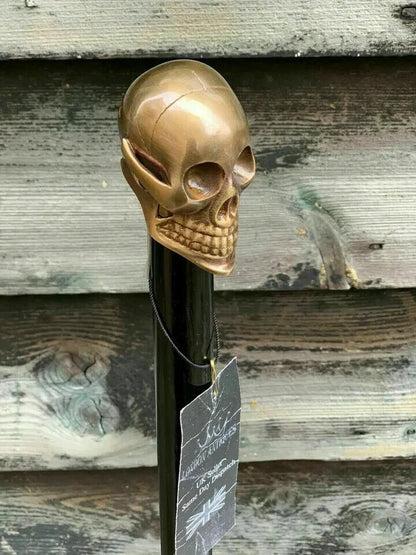 Designer Brass Skull Head Handle Antique Style Wooden Walking Stick Shaft Cane