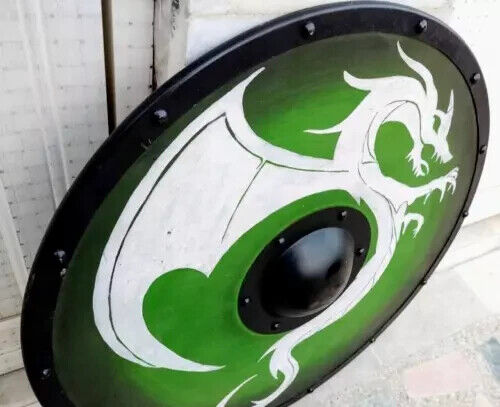 Dragon Wood Viking Shield Green | Wooden Cosplay Shield | Medieval Round Woode