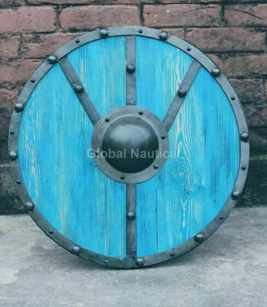 24" Viking Shield Battle-Ready Wooden Shield Heavy Metal Fittings Medieval