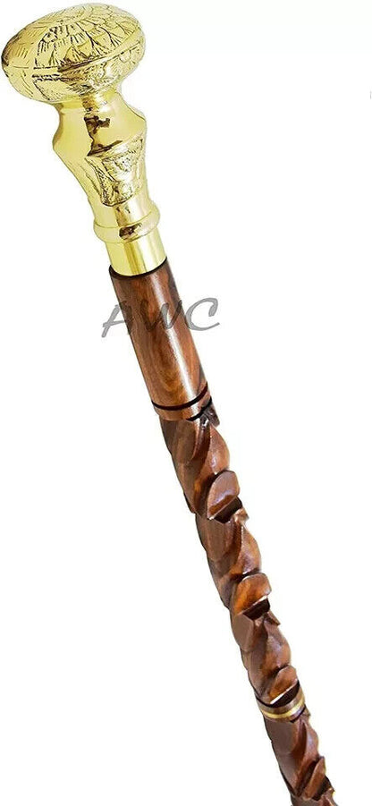 Gentlemen Classic Walking Wooden Stick Cane Handle Brass Vintage Style Gift Head