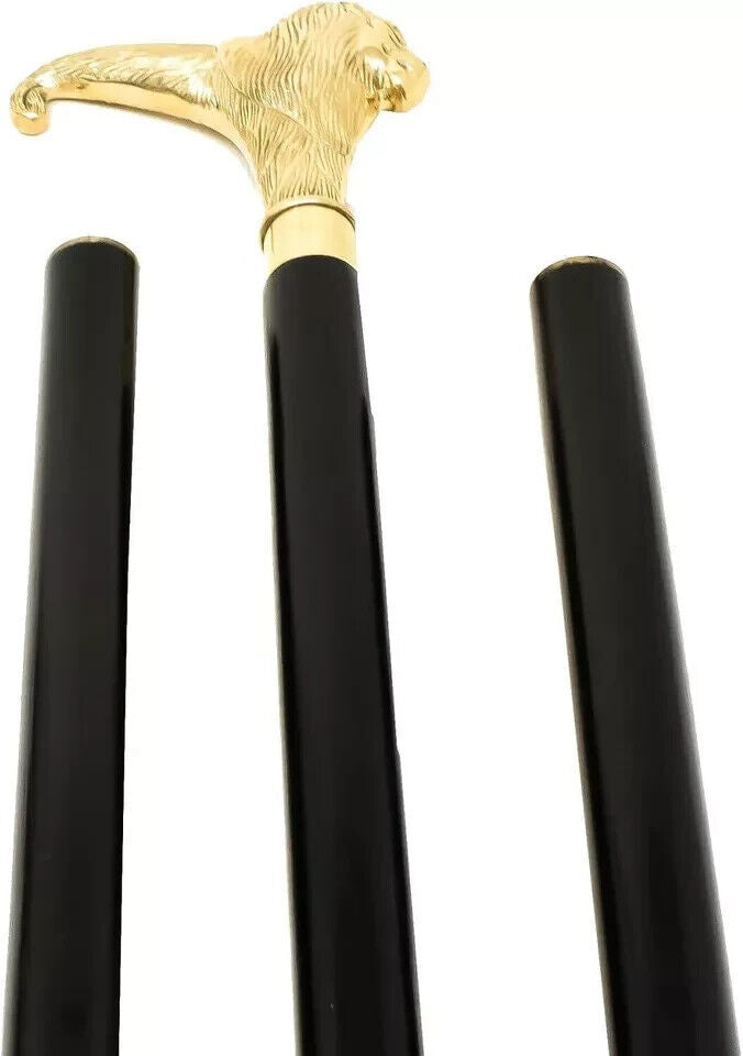 Handmade Black Wooden Walking Stick Cane Vintage Antique Royal Look Solid Brass