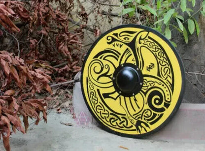 Handmade 24 Inch Medieval Warrior Wooden Viking Shield Round Shield Dragon Face