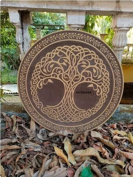 24" Medieval Wooden Viking Shield Carving LARP Decorative Shield For Cosplay