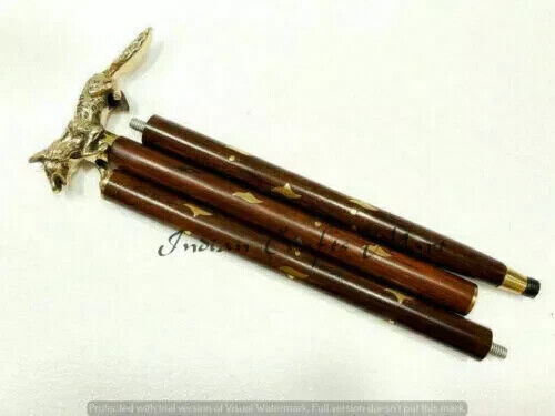 Collectible Handmade Designer Handle Wooden Stick Brass Head Walking Cane item