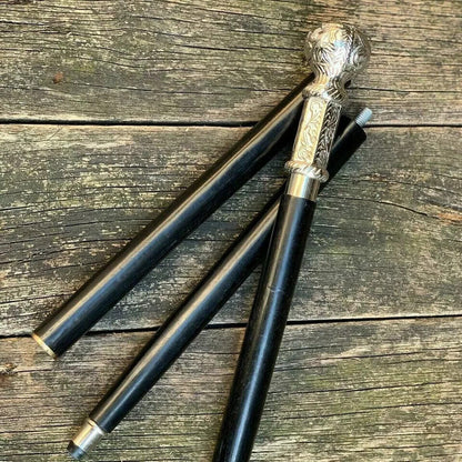 VICTORIAN STYLE SILVER NICKEL TOP KNOB HANDLE CANE SWAGGER WALKING STICK CANE