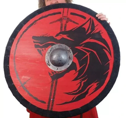 Medieval 22” Viking Shield Wolf Head Wooden Shield Best Gift Larp