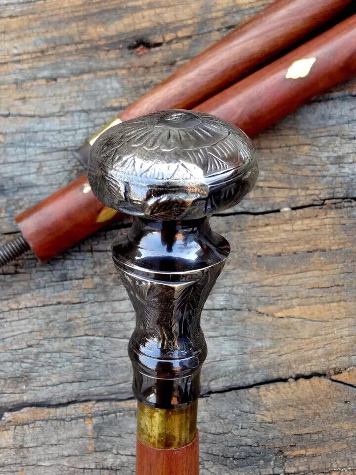 ANTIQUE STYLE BRASS KNOB HEAD HANDLE VINTAGE VICTORIAN WOODEN WALKING STICK CANE