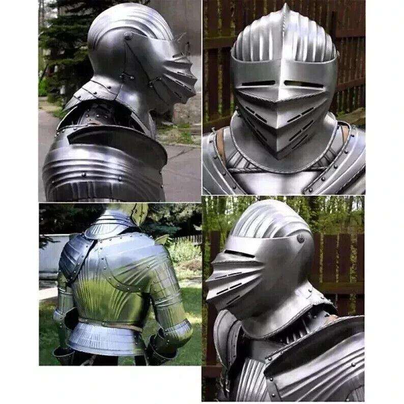 Wearable Maximilian armor with closed helmet, Italian armor full-body armor Suit