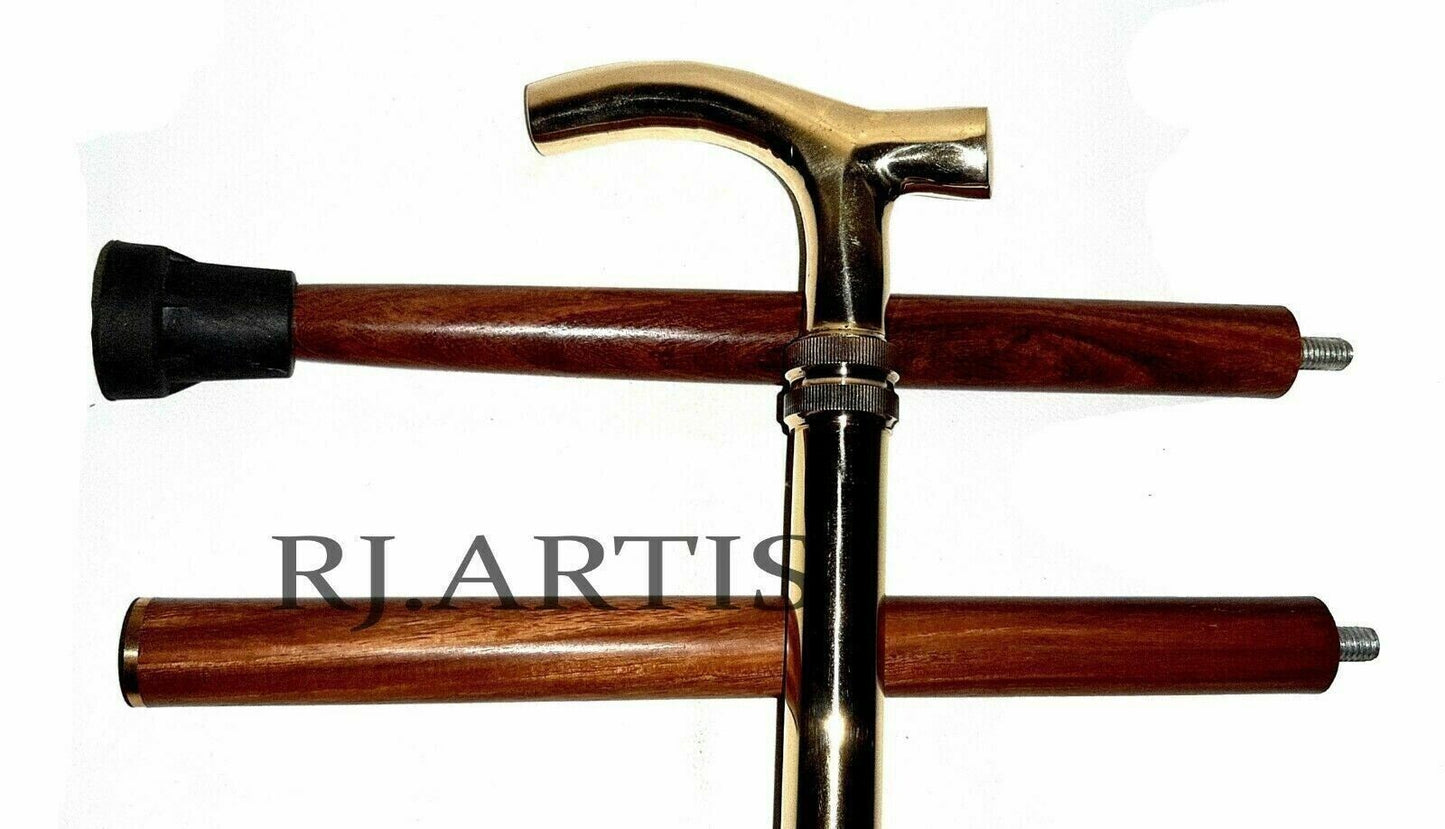 Vintage Wooden Walking Stick , Victorian Solid Brass Head Handle Cane Designer