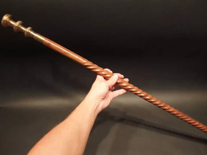 Antique Style Brass Wood Victorian Walking Stick Cane Spiral Carved 37" Handmade