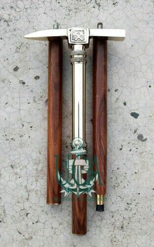 Brass Designer Victorian Handle Head Wooden Walking Stick Ice Axe Look Cane Gift