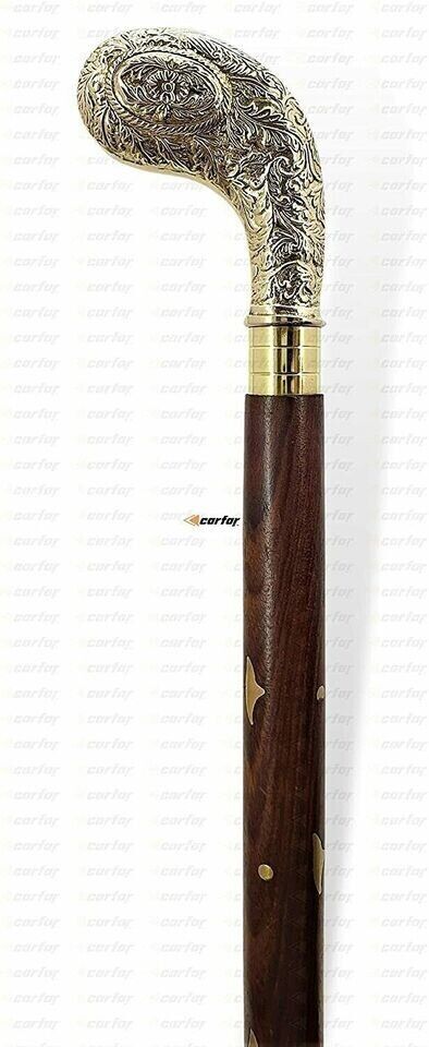 BRASS VINTAGE GOLF HEAD HANDLE WOODEN CANE WALKING STICK DESIGNER GIFT MAN WOMAN