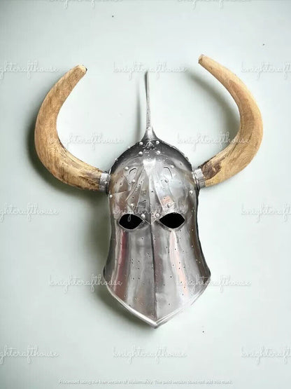 18GA Medieval DARK LORD, Fantasy Helmet With Horns With Leather Liner