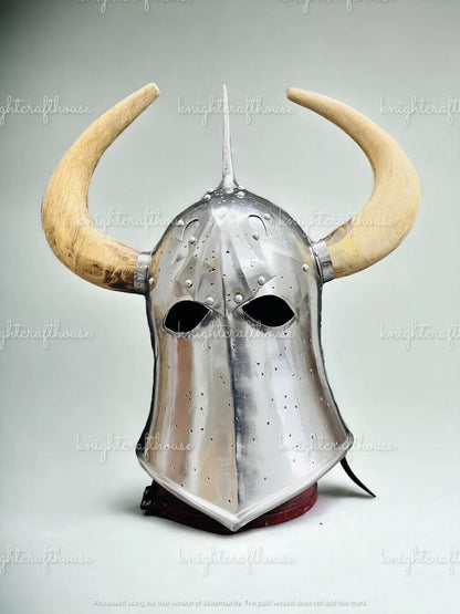 18GA Medieval DARK LORD, Fantasy Helmet With Horns With Leather Liner