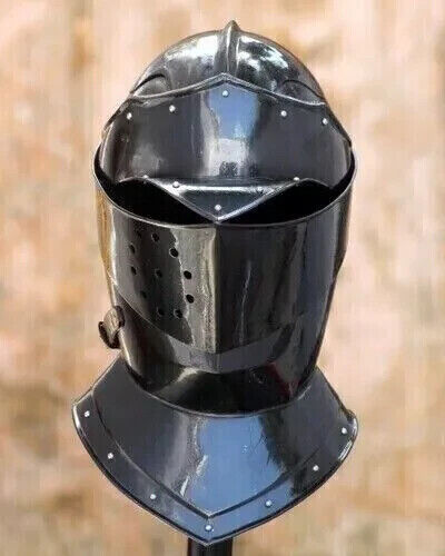 KNIGHT ARMOR HELMET STEEL LARP MEDIEVAL CLOSE HELMET BATTLE HELMET indian-antiq