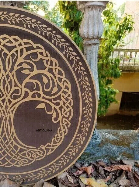 24" Medieval Wooden Viking Shield Carving LARP Decorative Shield For Cosplay