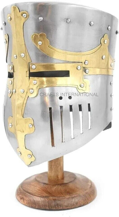 Crusader Helmet Medieval Warrior Templar Brass Knights Armor Wearable for Adult