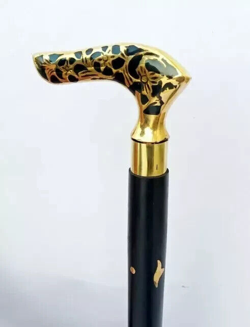 Working Style Walking Cane Wooden Stick Lion Head Brass Handle Knob Vintage Gift