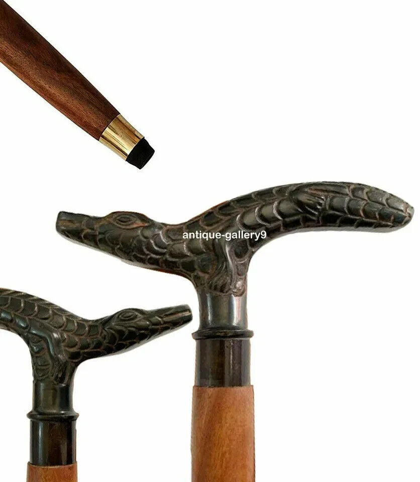 Vintage Wooden Walking Stick Cane Designer Dragon Head Antique Handle Style Gift