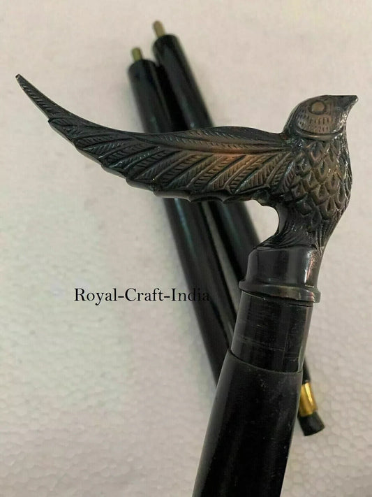 Antique Brass Bird Head Handle Victorian Wooden Walking Stick Designer Cane Gift