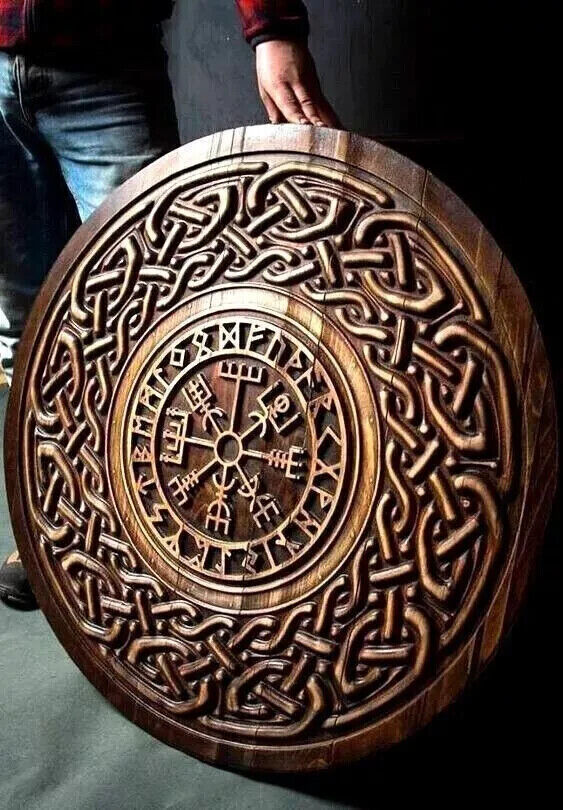 Viking Shield Norse 24" Medieval Wooden Carving Round Celtic Ornament Battle New