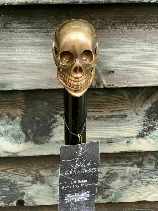 Designer Brass Skull Head Handle Antique Style Wooden Walking Stick Shaft Cane